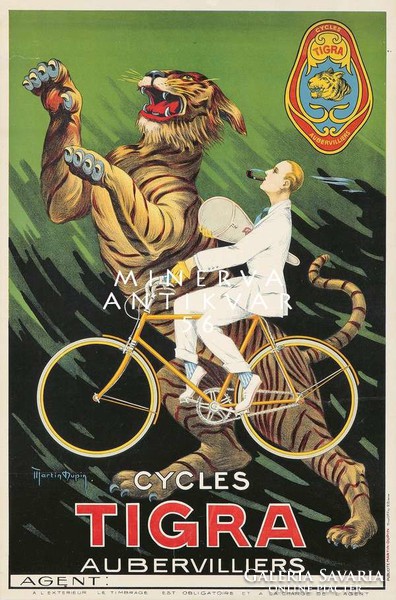 Vintage férfi bicikli kerékpár reklám plakát reprint nyomat tigris fehér öltöny szőke férfi pipával