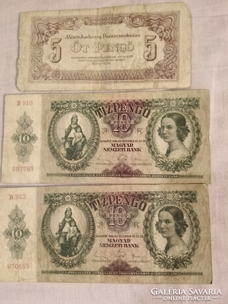 1 db VH 5 pengő(1944) és 2 db 10 pengő(1936)