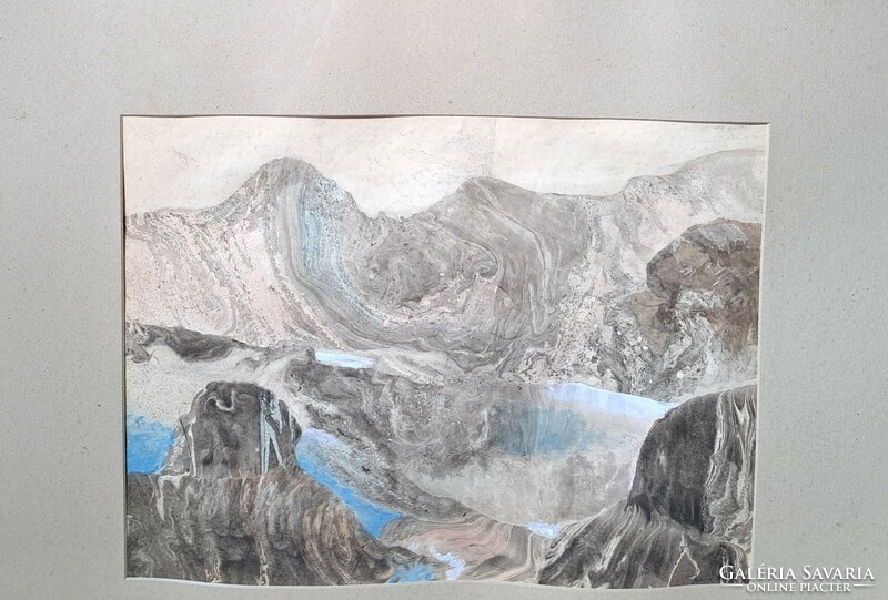 Endre Marsovszky: Austria (ink-watercolor) with the label of the creative community of István Szőnyi - mountain landscape