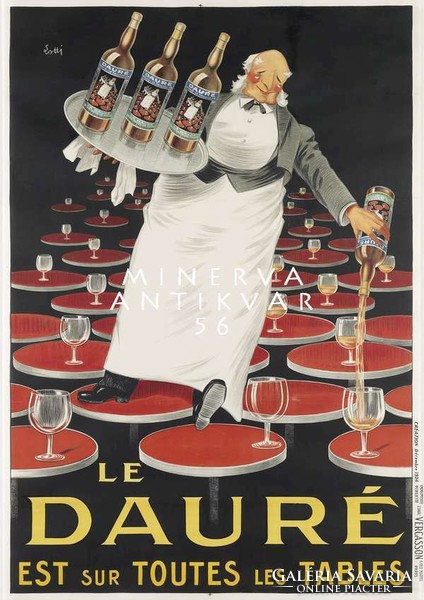 Vintage likőr reklám plakát reprint nyomat pincér frakkban étterem bár asztalok tálca üveg poharak