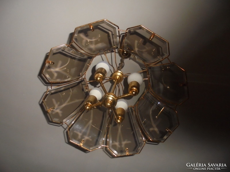Retro smoke colored glass flat chandelier - four lights