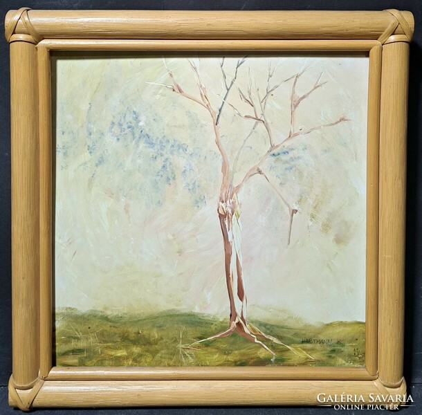 Hartmann kitty: lonely tree (painting in a bamboo frame) student of Saxon Endre - contemporary female painter