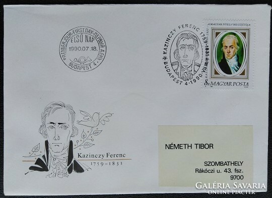 FF4049 / 1990 Kazinczy Ferenc bélyeg FDC-n futott