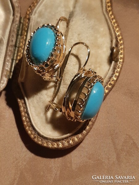 Gold-plated old-style bijou earrings with turquoise stones