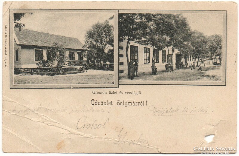 C - 295 running postcard solymár - gromon shop and restaurant 1906