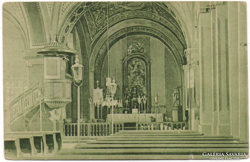 C - 277  Futott képeslap  Muzsla - templom belseje 1943