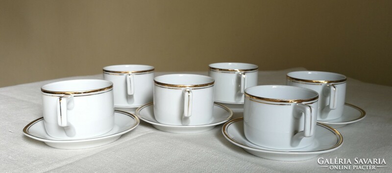 Antique, Zsolnay 6-piece, gold-rimmed coffee cup with bottom