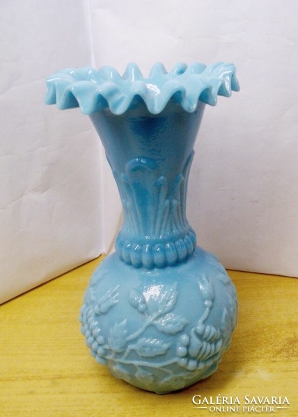 Antique blue opaline vase Portieux Vallerysthal France 1910s