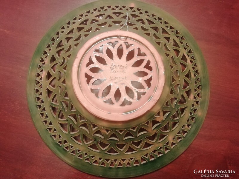 Lassú imre ceramicist - large openwork green wall plate, decorative plate