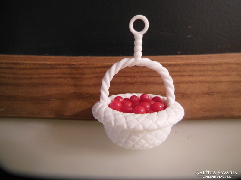Doll furniture - basket - with fruit - 6 x 4 cm - with hanger - plastic - retro - German - perfect
