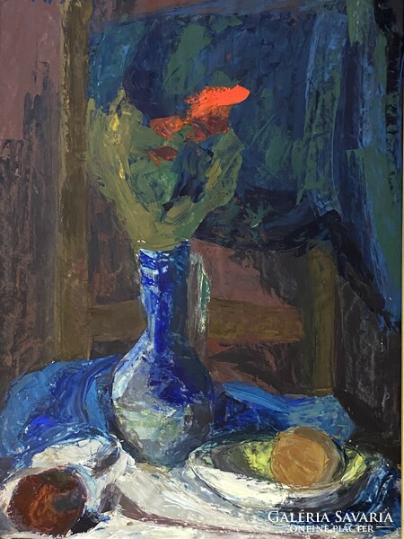 zsuzsanna R. Ruppert (1924-2011) retro table flower, still life gallery painting