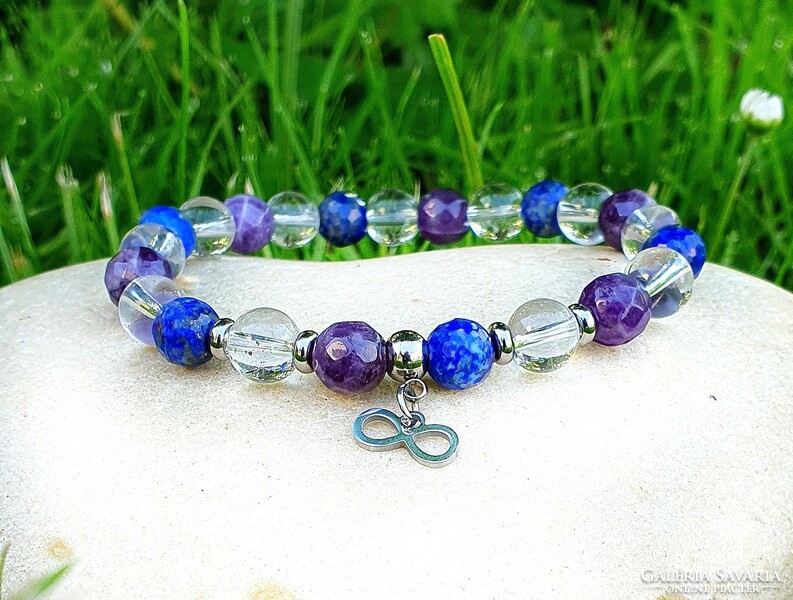Infinity - lapis lazuli, amethyst, rock crystal bracelet
