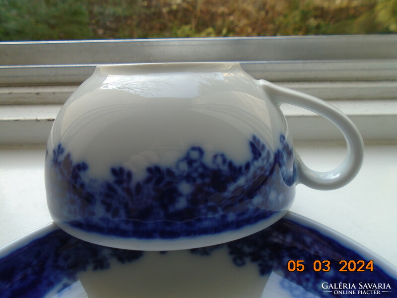 Sűrű kobalt virágmintás vastagfalú teás csésze alátéttel a német Bauscher Weiden cégtől