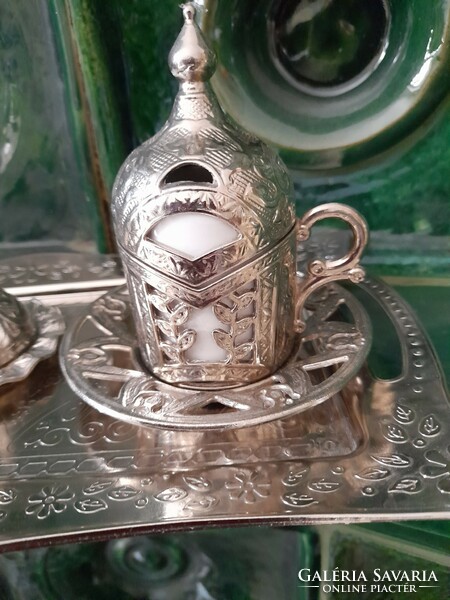 Turkish coffee set for 2 people, original Turkish unmarked silver, never used