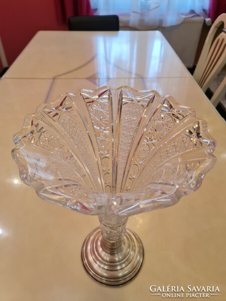 Large antique silver base white crystal vase 36cm discounted!