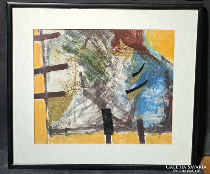 Contemporary modern picture with a unique technique - signed, unidentified - 1992