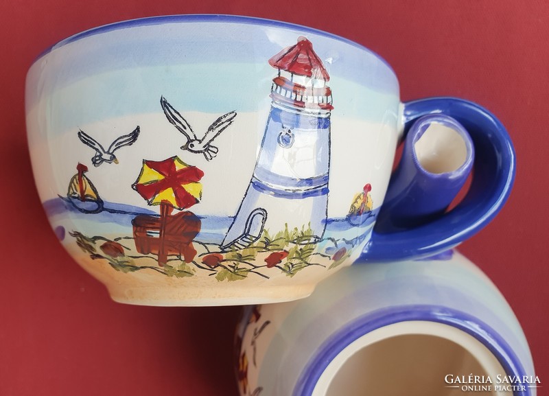 Porcelain ceramic tea mug cup jug coastal pattern luminous tower seagull