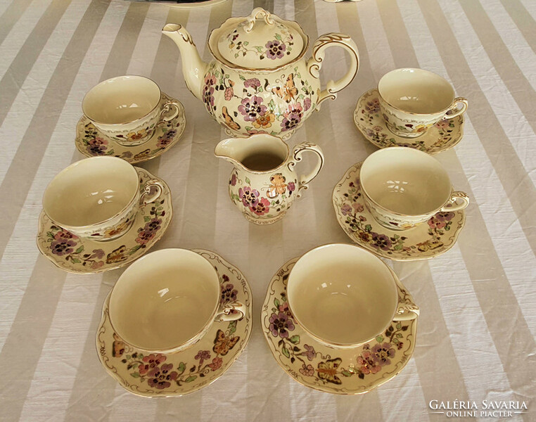 Zsolnay 6-person set - 46 pcs - (food, cake- compote, tea set together) butterfly pattern