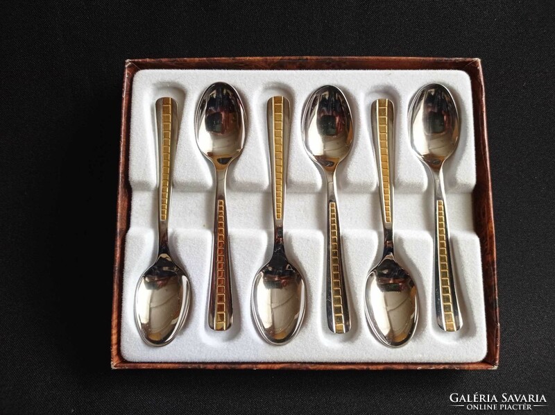 Italian inox gold-plated dessert/tea spoon set in box