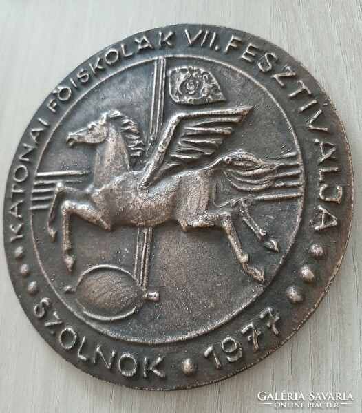 Szolnok large one-sided bronze plaque 1977 military colleges vii. Festival 10.8 cm
