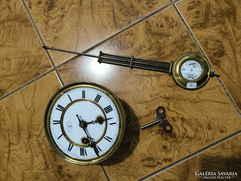 Antique gustav becker clock mechanism for wall clock, pendulum mechanism key, German pewter, art nouveau art deco