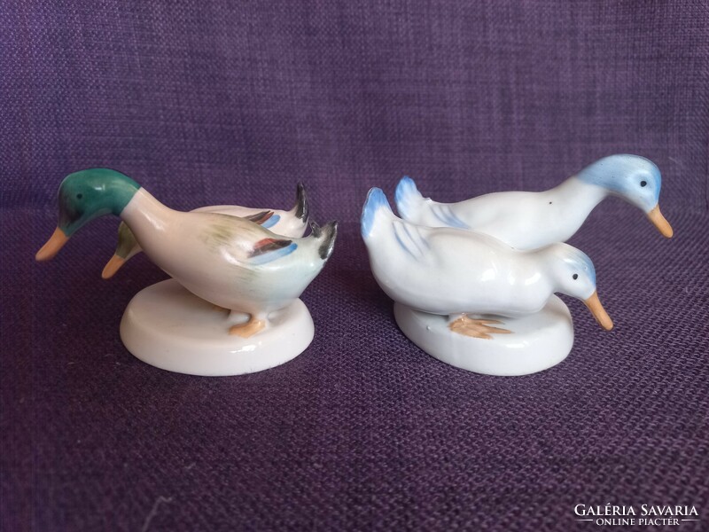 Pair of Aquincum duck porcelain figurines in two colors
