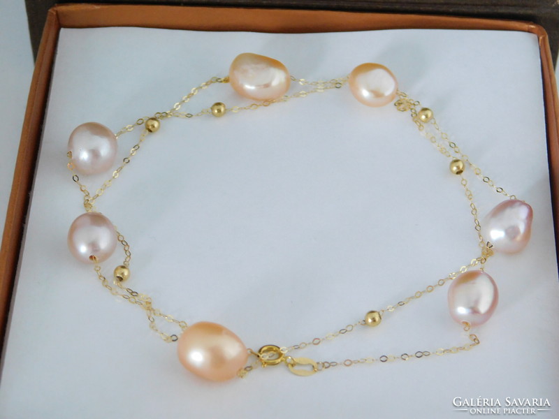 18 K gold necklace with colorful baroque pearls