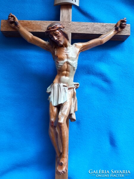 Older carved painted baroque style wooden crucifix corpus
