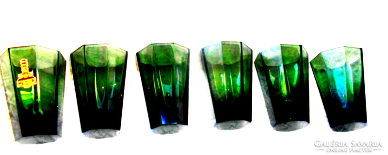 6 db  lapra csiszolt vastag üveg  pohár Moser minőség és kivitel-szürkés enyhén zöldes árnyalat