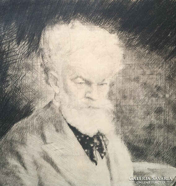 István Szőnyi: portrait of Mihály Münkacsy (etching) rare large-scale graphic, painter's portrait