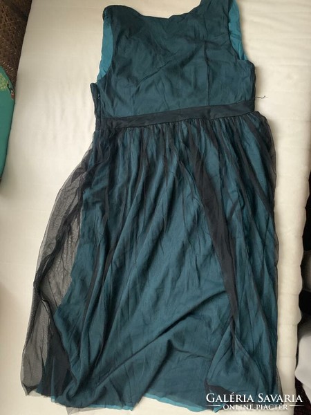 Green monsoon dress covered with black tulle, size 46