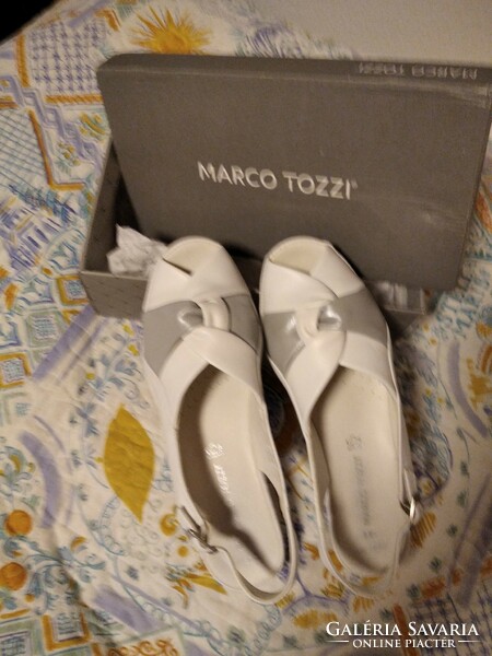 Marco tozzi white-silver leather women's sandals, comfortable, size 41