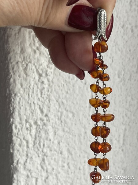 Dreamy old dangling silver earrings with amber.