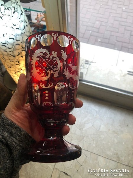 Biedermeier üveg pohar, gyönyörű állapotban, 18 cm-es magasságú
