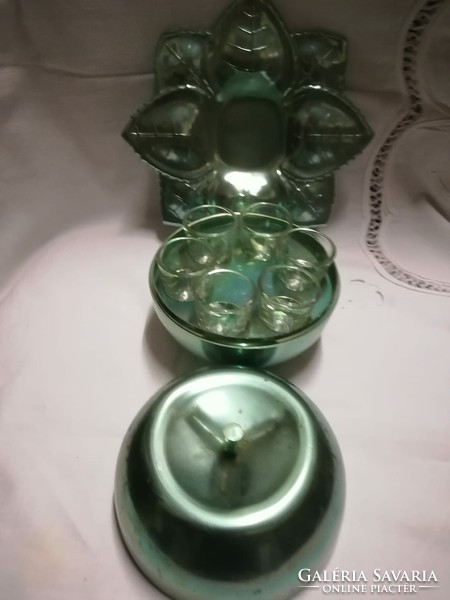 Retro pálinkás poharak, alma alakú tartóban