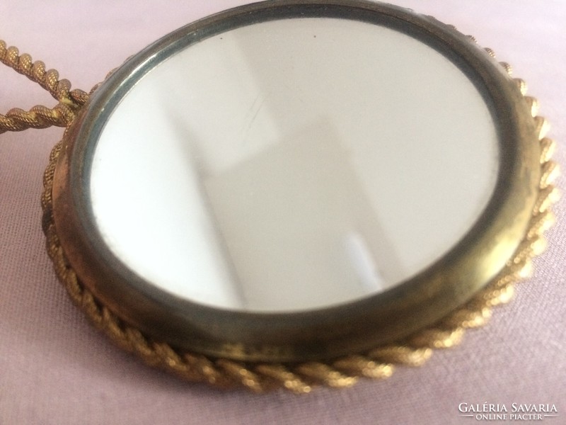 Old small hand mirror tapestry with insert