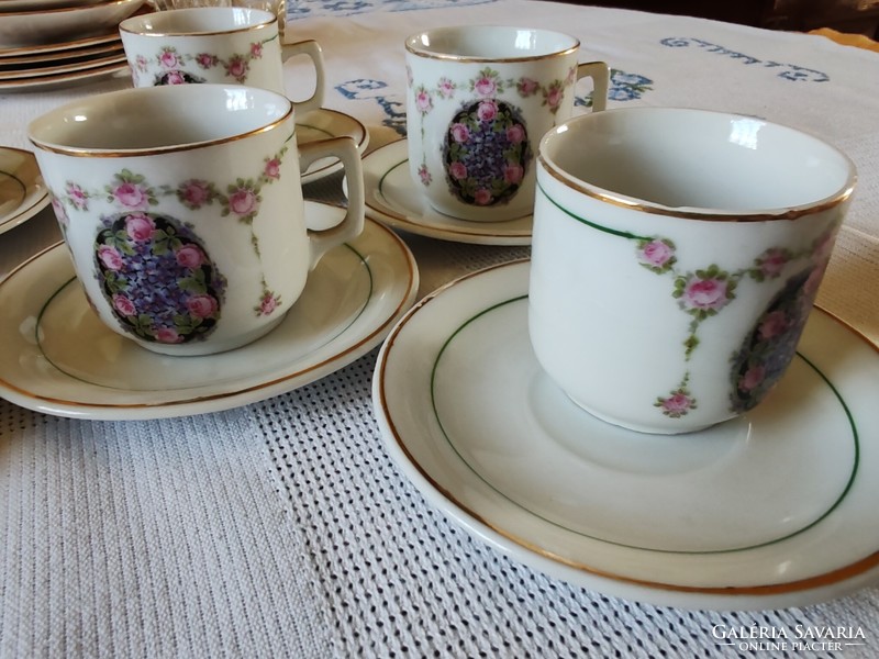 6 sz. rózsa girland mintás antik kávés csésze alátét tányérral