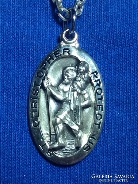Vintage old retro sterling silver women men st christopher necklace with pendant