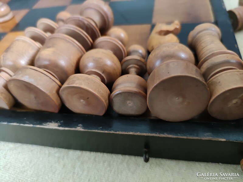 Antik bécsi kávéházi sakk készlet, dobozában