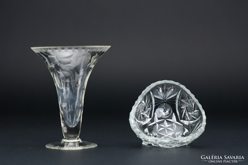 Old, small crystal vase and sugar or bonbon holder.
