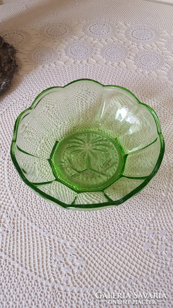 Nice thick glass bowl with green palm tree