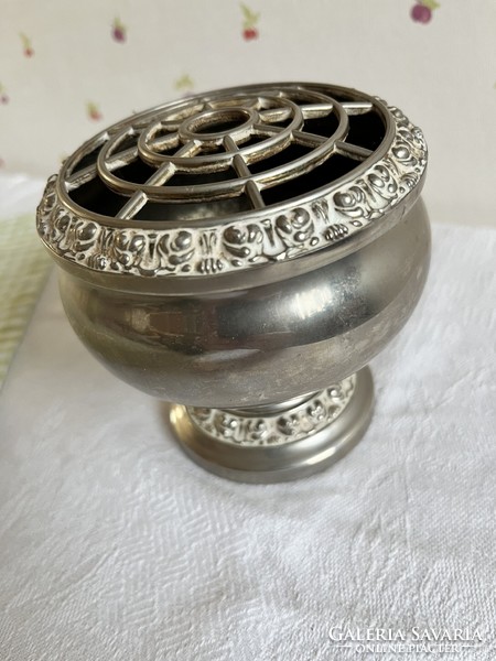 English, silver-plated, patinated flower arrangement or potpourri holder.