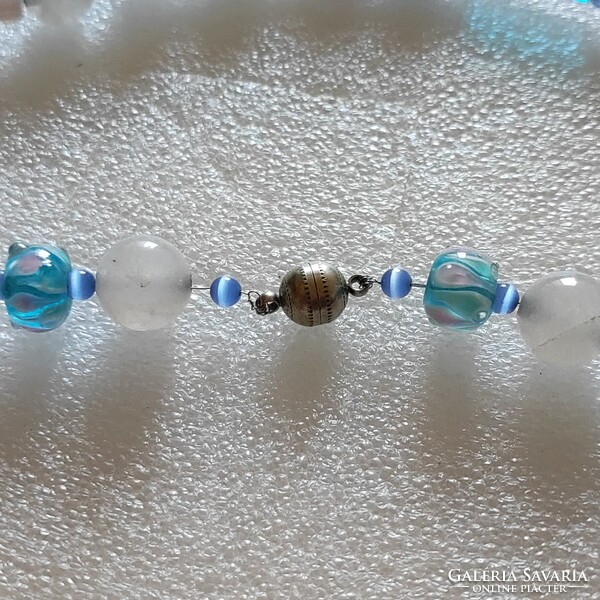 Beautiful rose quartz/Murano glass necklace with magnetic closure 46cm