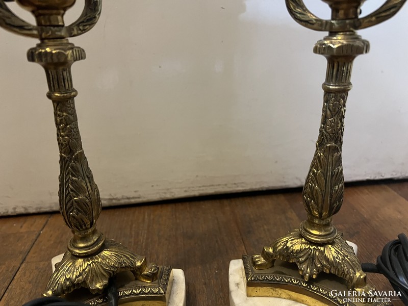 Pair of table lamps, Art Nouveau, marble, copper, 32 cm.
