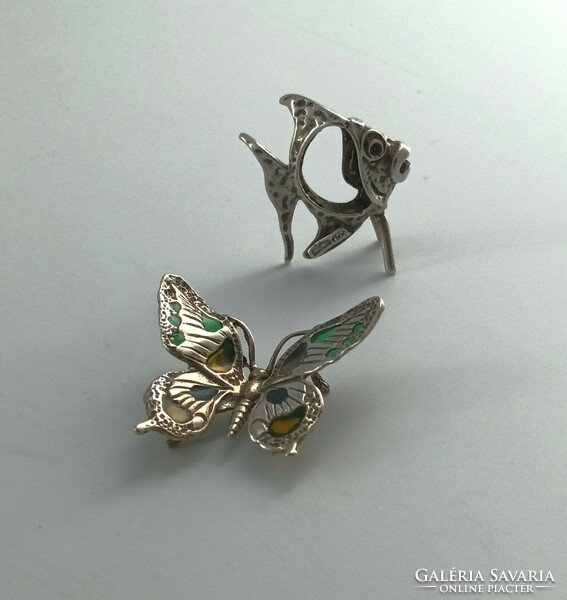 Silver ornaments, butterfly, fish