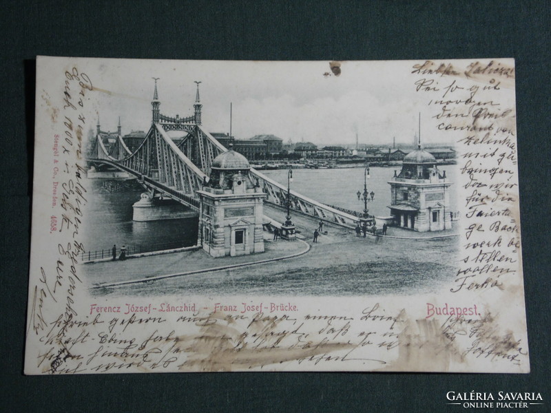 Postcard, Budapest, Ferenc József Chain Bridge, 1899