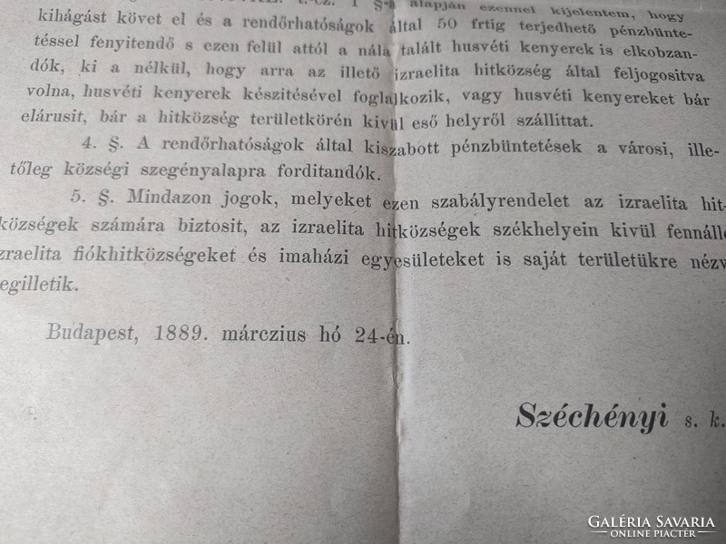 LASKA SÜTÉSÉRE VONATKOZÓ RENDELET  1889 !    JUDAIKA