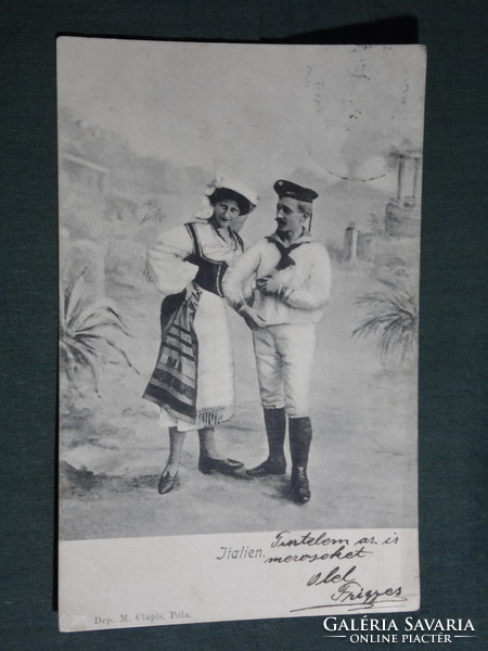 Képeslap,Postcard, Italien, Olaszország,népviselet,matróz,tengerész,1900-10