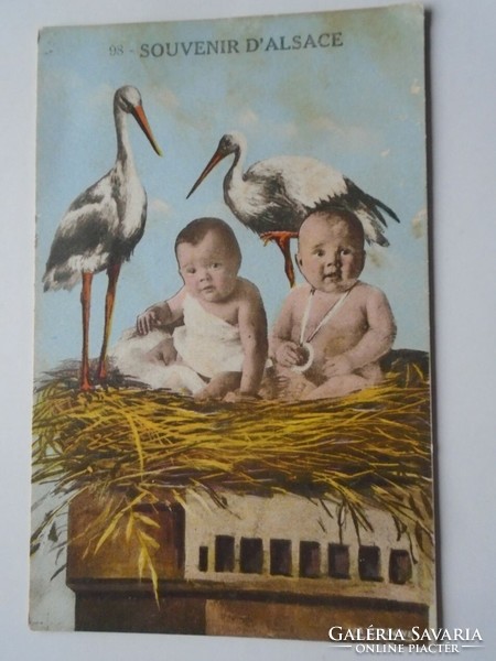 D201713 Alsace souvenir - strasbourg straßburg children in the stork's nest 1910-20's