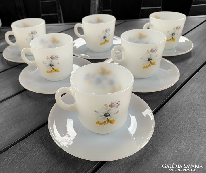 Argentinian milk glass coffee/tea/cappuccino set, 6 pieces in total.